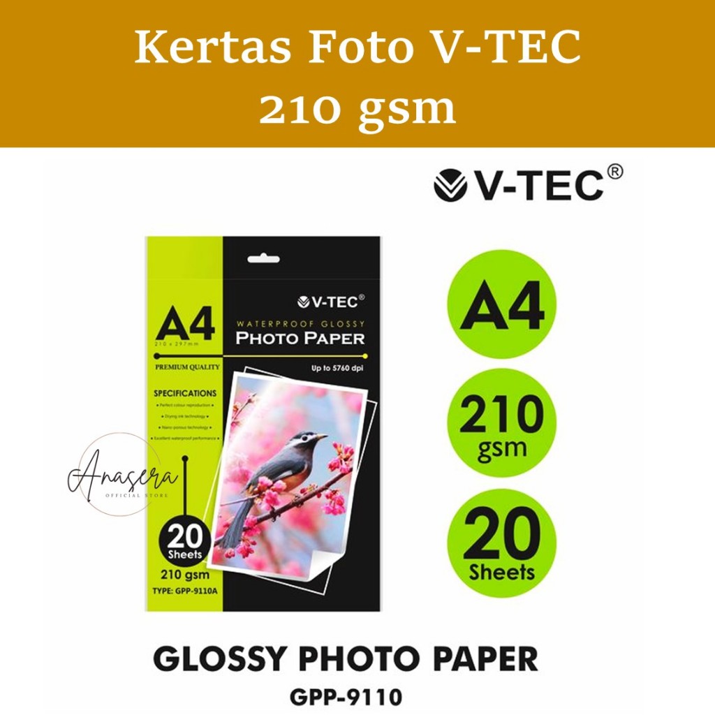 

Kertas foto V-TEC/ Kertas foto/ Photo paper glossy A4 210gsm