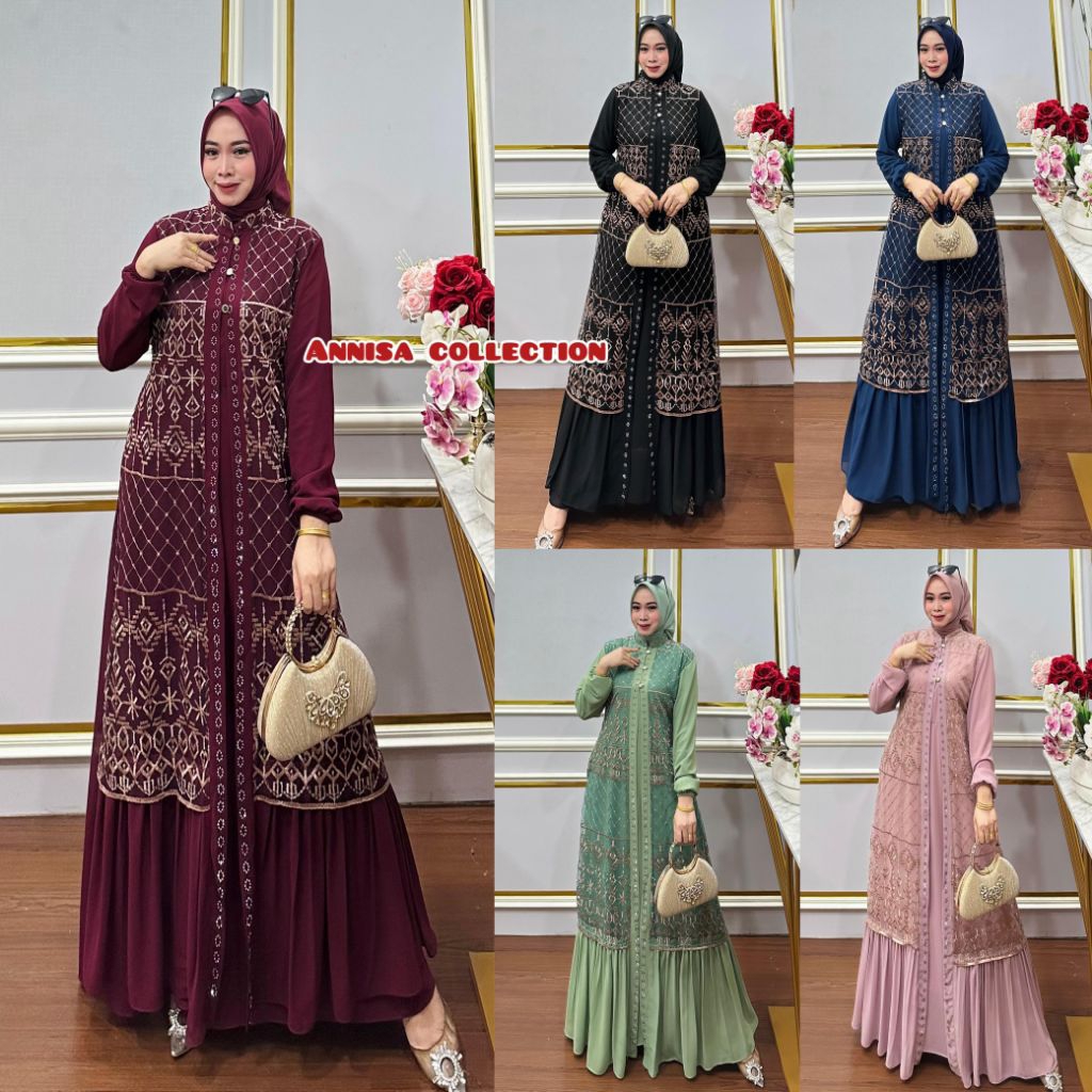 Gamis Ceruty babydoll premium Mix Brukat Model Outher Kombinasi Swarovski
