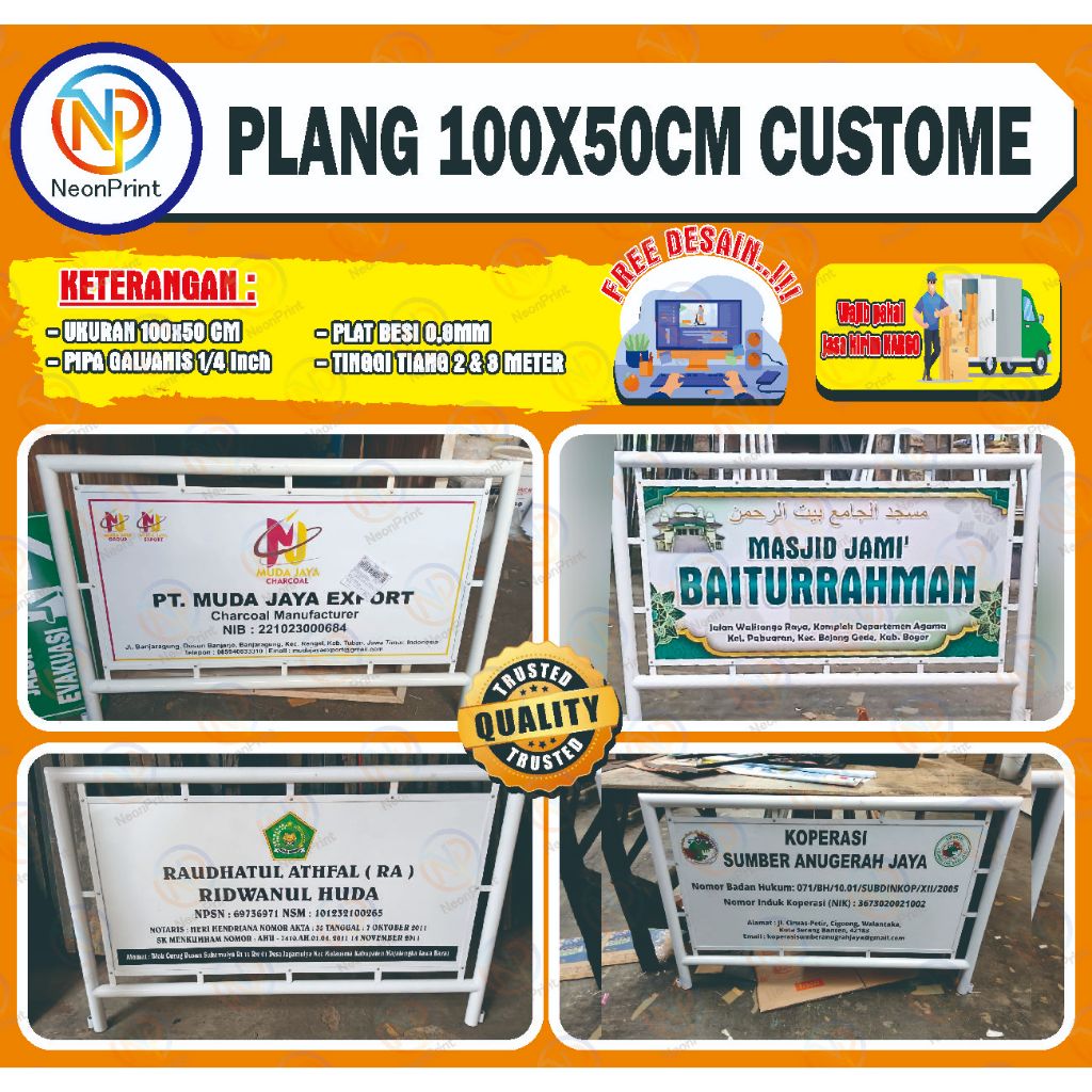 

PLANG CUSTOME 100X50CM I FREE DESAIN I MURAH I PLANG SEKOLAH I YAYASAN