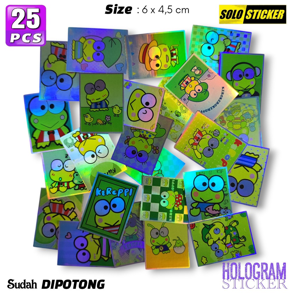 

Stiker Hologram Kartun Keroppi Waterproof Sticker Laptop Paper Stationery Tumbler HP Diary Notebook