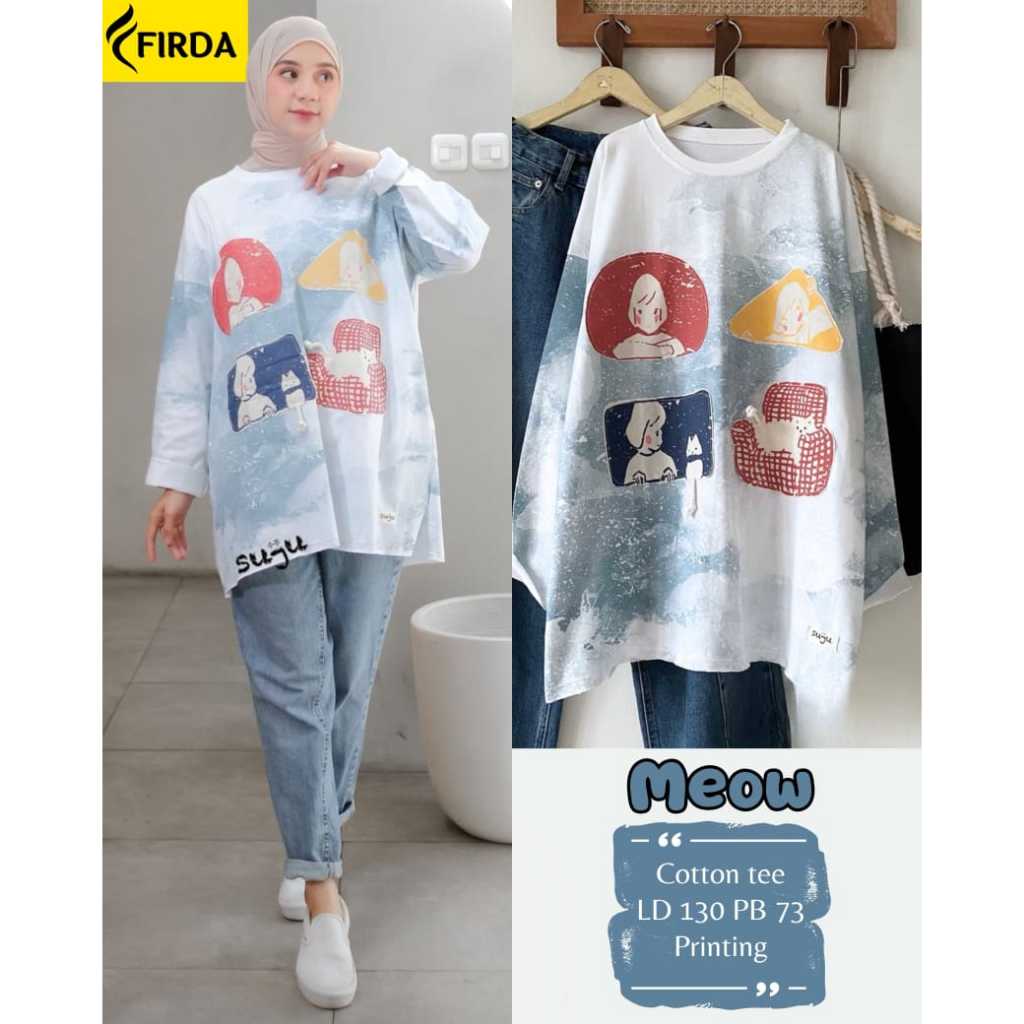KAOS JUMBO WANITA LENGAN PANJANG KOREAN STYLE TERBARU BAJU ATASAN WANITA KAOS OVERSIZE JUMBO LD 140 