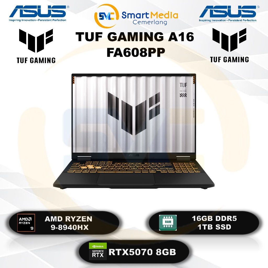ASUS Tuf Gaming A16 FA608PP - Ryzen 9-8940HX - 16GB - 1TB - RTX5070 8GB - W11 - Office