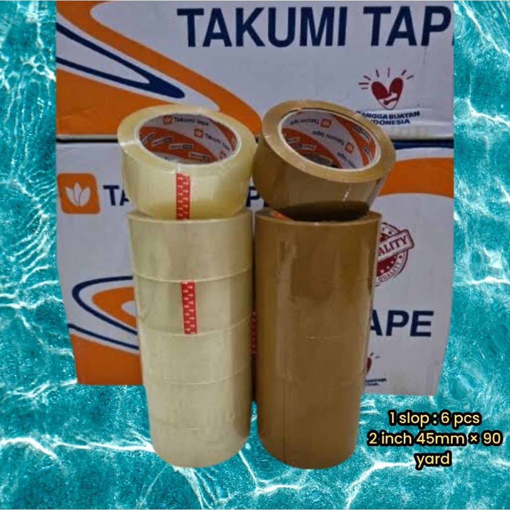 

Lakban 1 slop bening & cokelat 45 mm × 90 yard