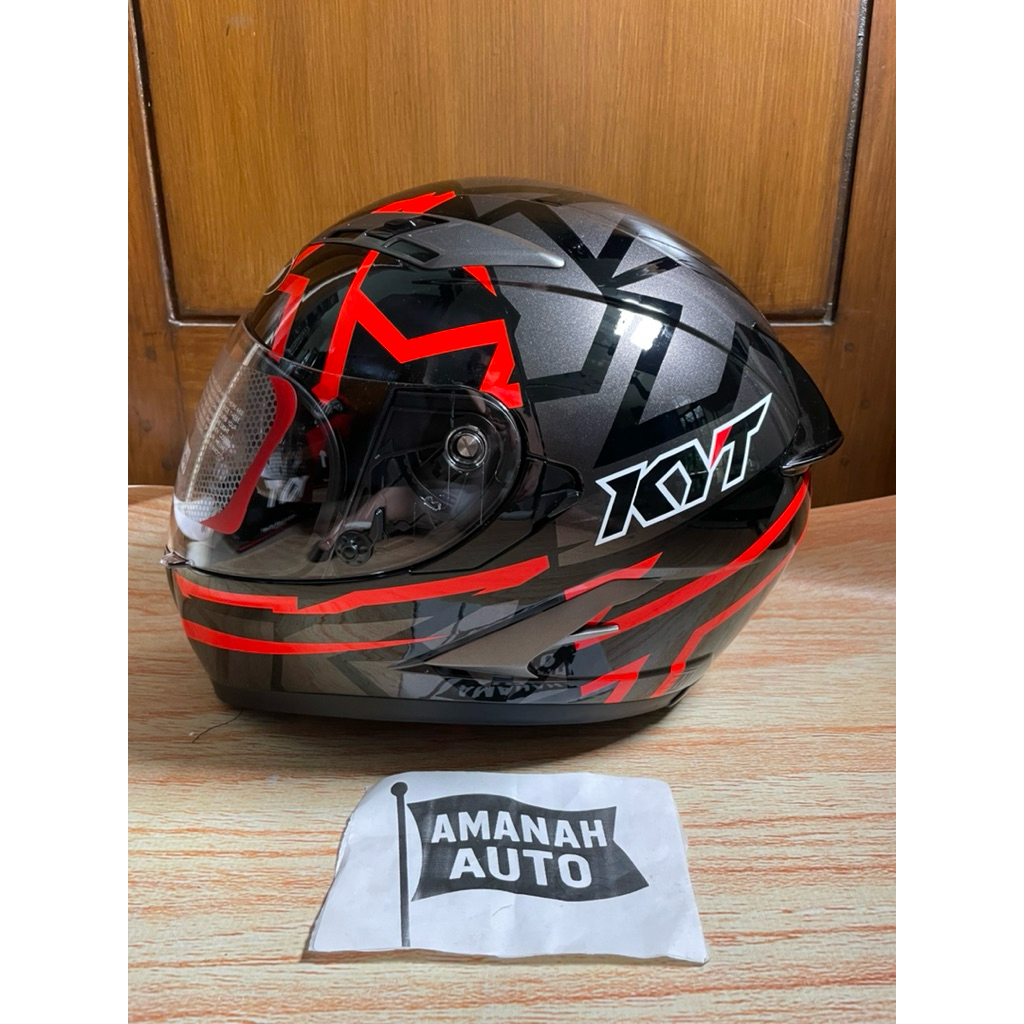 original helm kyt falcon 2 faster black red fluo clear size L E13