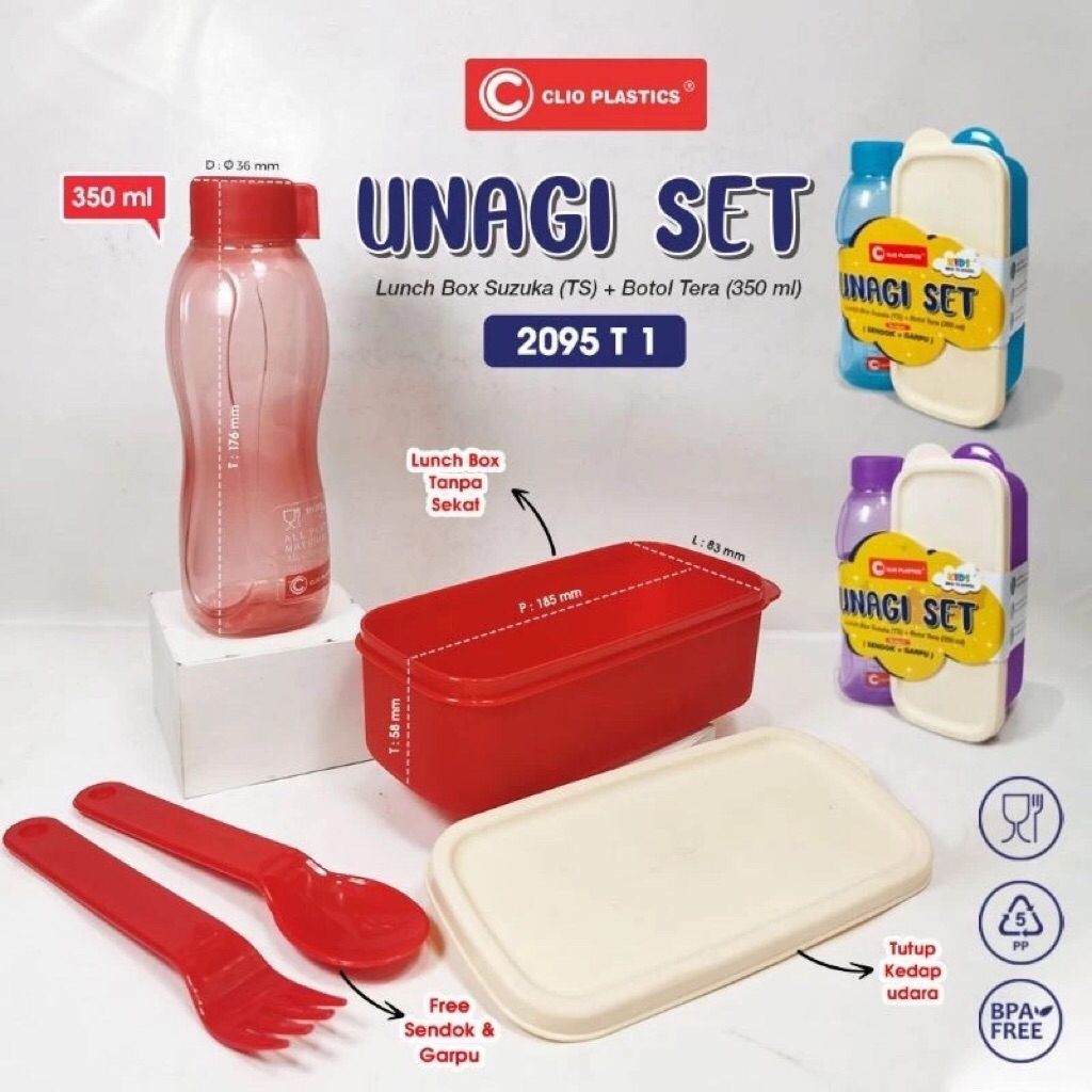 TEMPAT MAKAN SATU SET BOTOL CLIO UNAGI SET / LUNCH BOX SET / BEKAL SEKOLAH ANAK TK