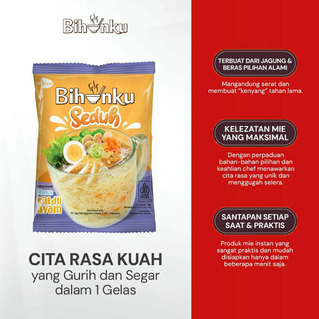 

BihunKu Seduh -rasa kaldu ayam -berat isi 24 gr- 1 dus isi120 pcs