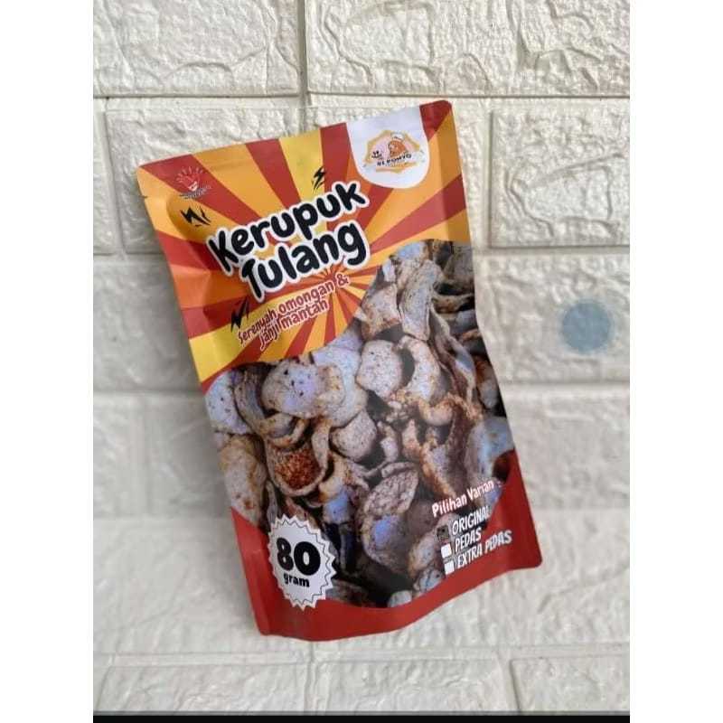 

kerupuk tulang 80 gram dengan varian level kepedasaan,renyah dan nikmat