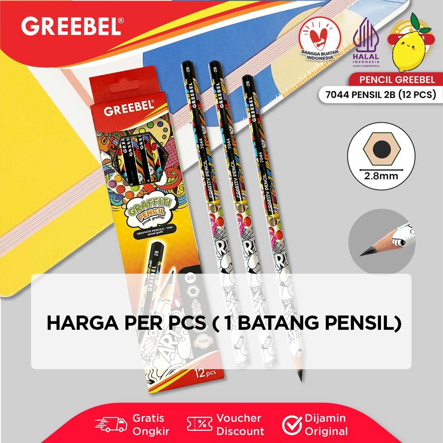 

Pensil 2B Satuan / Pensil Kayu / Pencil GREEBEL 2B 7044 Grafity