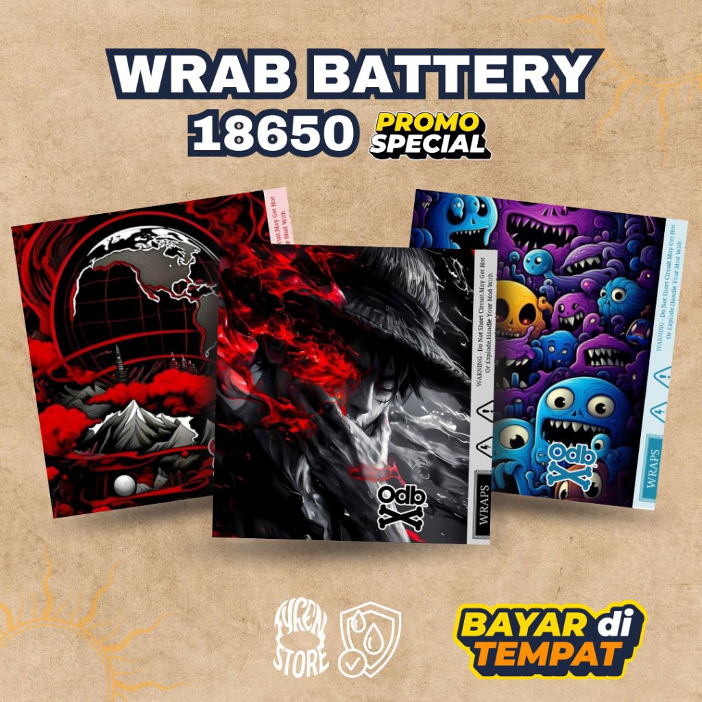 

Wrap Battery 18650 Motif Karakter ODB v2 Abstrak | Buat Baterai Makin Gaya! Dan Juga Anti Air