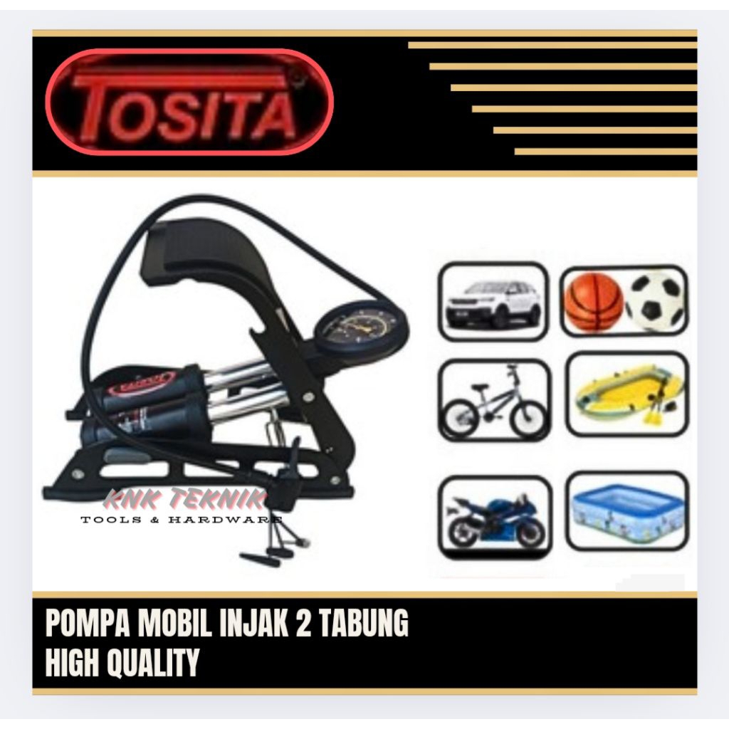 Pompa Ban 2 Tabung Pompa Injak Isi Angin Ban Mobil Motor Tosita