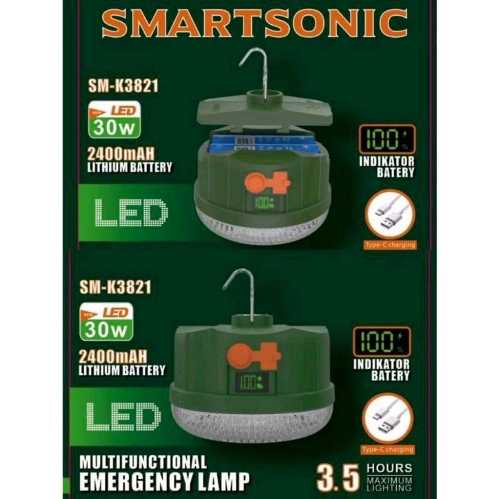 Smartsonic Led Multifungsi Emergency Lampu 30 Watt Sm K3821 Lampu Emergency Gantung 30Watt Cahaya Pu