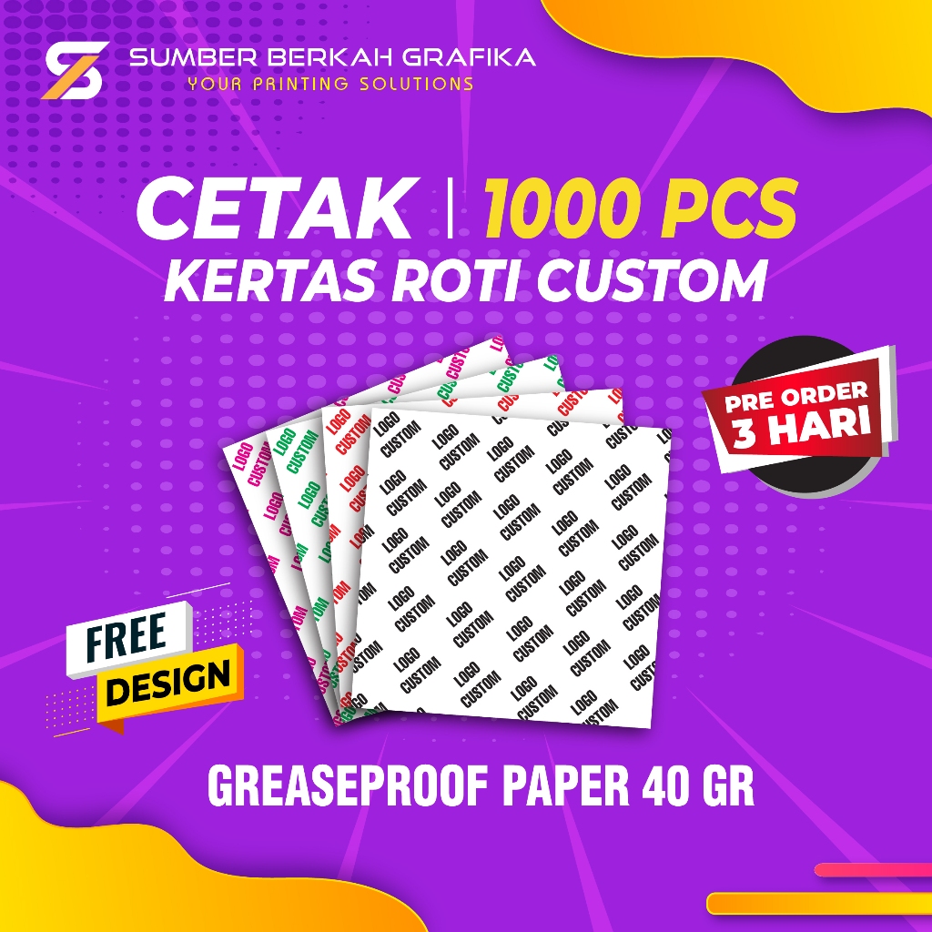 Cetak Kertas Roti  Custom ( 1000 Pcs )