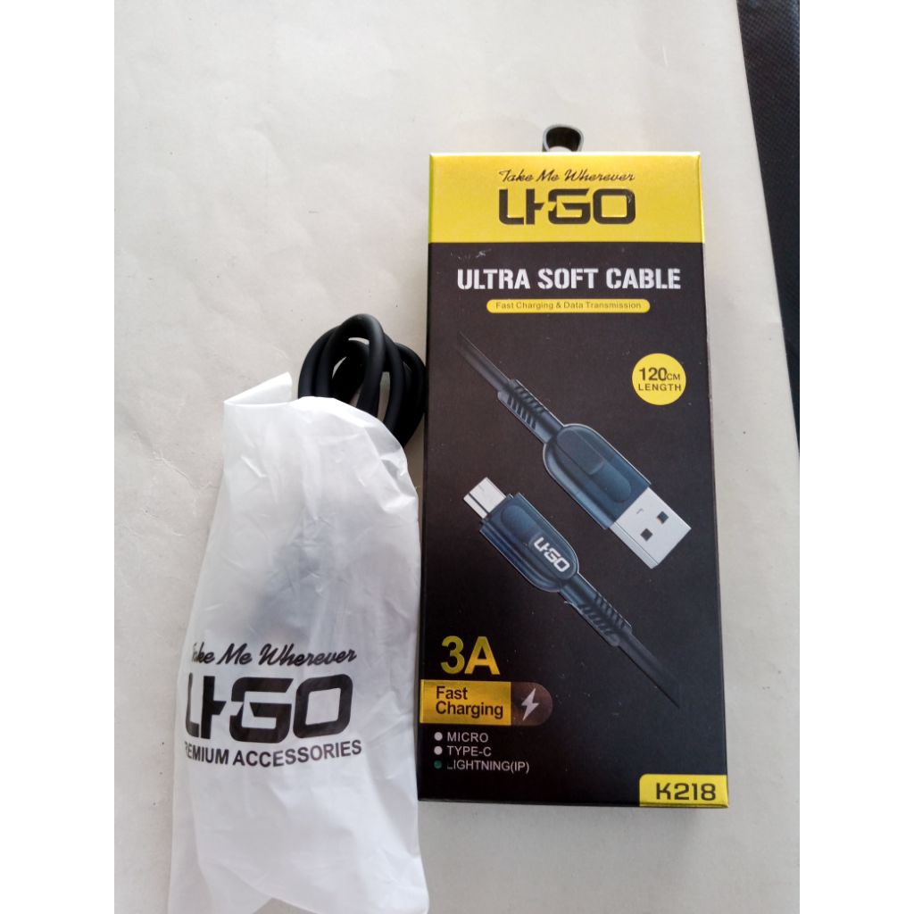 KABEL DATA UGO K218 FAST CHARGING 3A 120CM USB MICRO,TYPE C DAN LIGHTNING(IP)