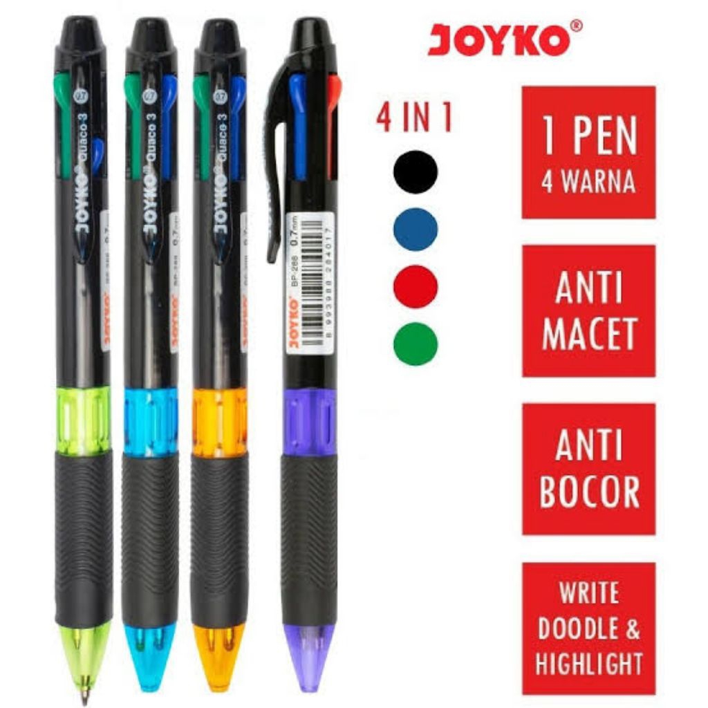 

Pulpen Joyko 4 warna BP-288 0.7mm/pulpen warna warni