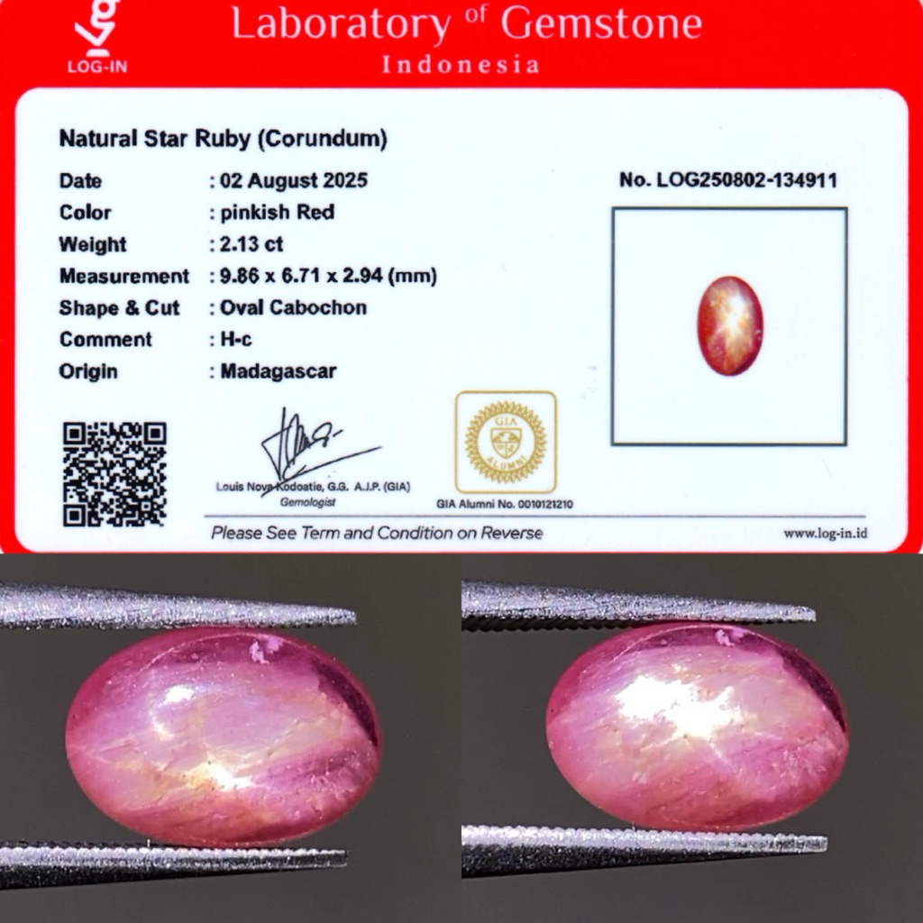 2,13 cts Natural Star Ruby (Corundum) origin Madagascar  Memo LOGIN