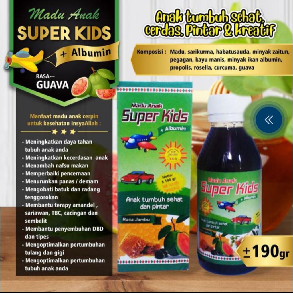 

Madu Anak Super Kids 190gr / Original Rasa Guava Plus Albumin