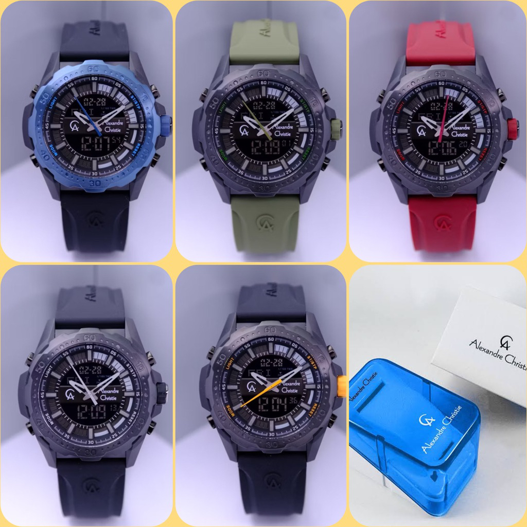 JAM TANGAN PRIA ALEXANDRE CHRISTIE AC 9370 MH / AC 9370 / 9370 ORIGINAL DUAL TIME RUBBER hhc