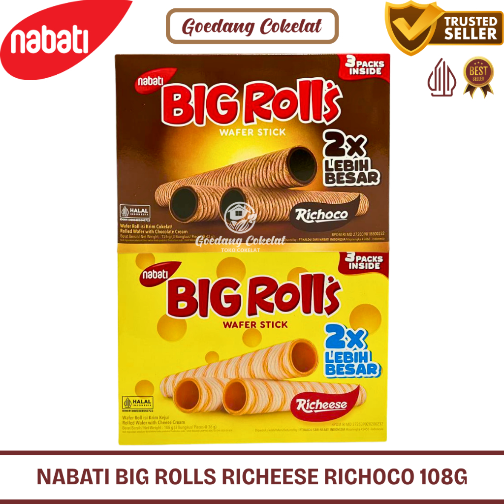

NABATI BIG ROLLS Wafer Richeese Richoco Cokelat Keju Box 108g