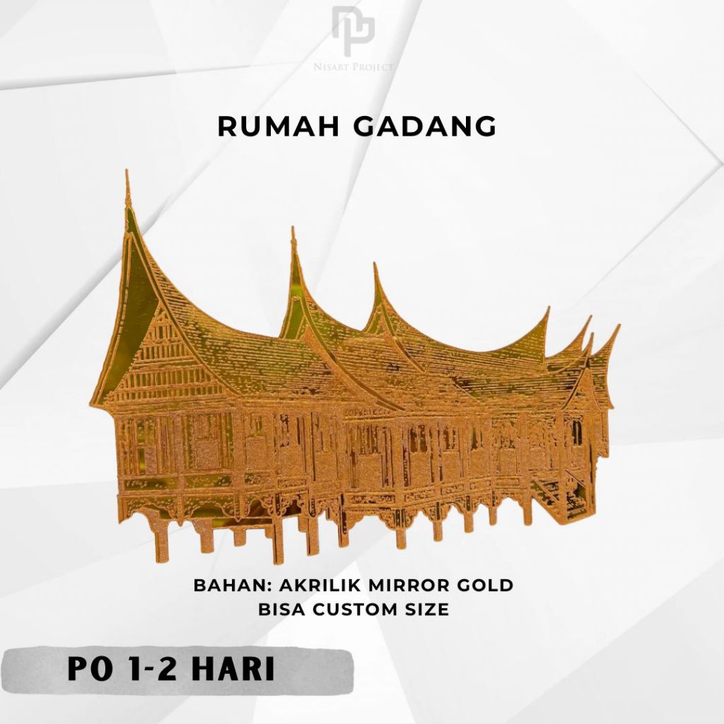 Replika RUMAH GADANG Akrilik Mirror Gold Dekorasi Mahar