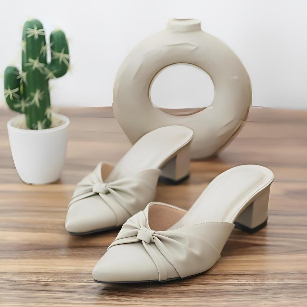 Sepatu Selop Wanita Tali XY Hak 5cm - Sandal Selop Wanita Bustong Terbaru