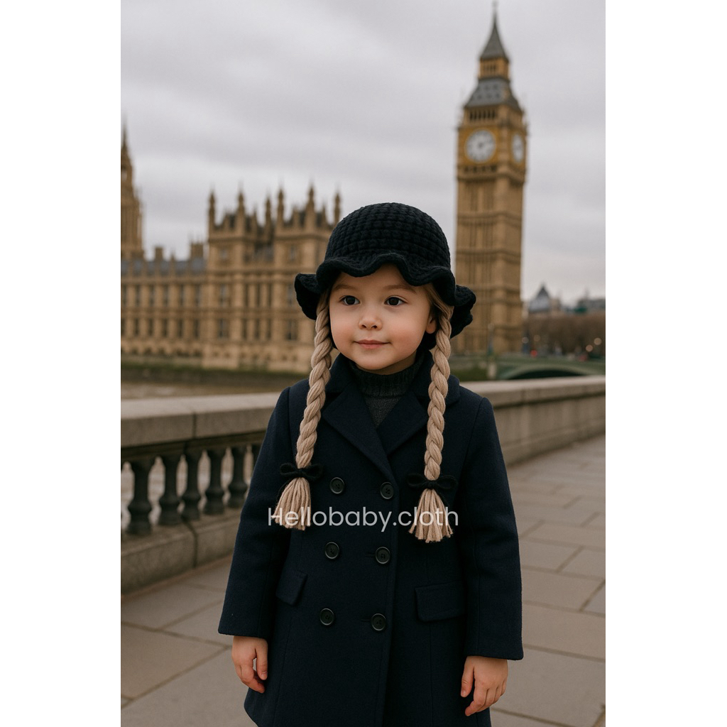 Topi Rajut Anak warna HITAM/Topi Bayi Rambut Palsu WARNA HITAM