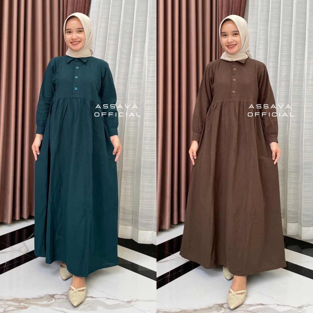Assava Dress Linen Premium - Gamis Polos Simple