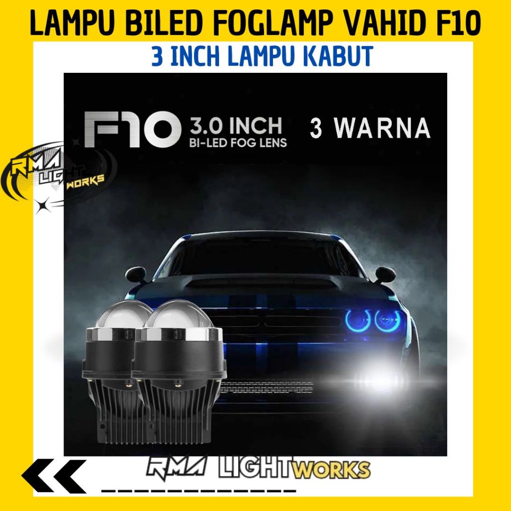 Lampu Biled Foglamp Projector 3 inch Vahid F10 3 Warna | Lampu Kabut 3 Warna F10 Vahid | 3.0 LED Pro