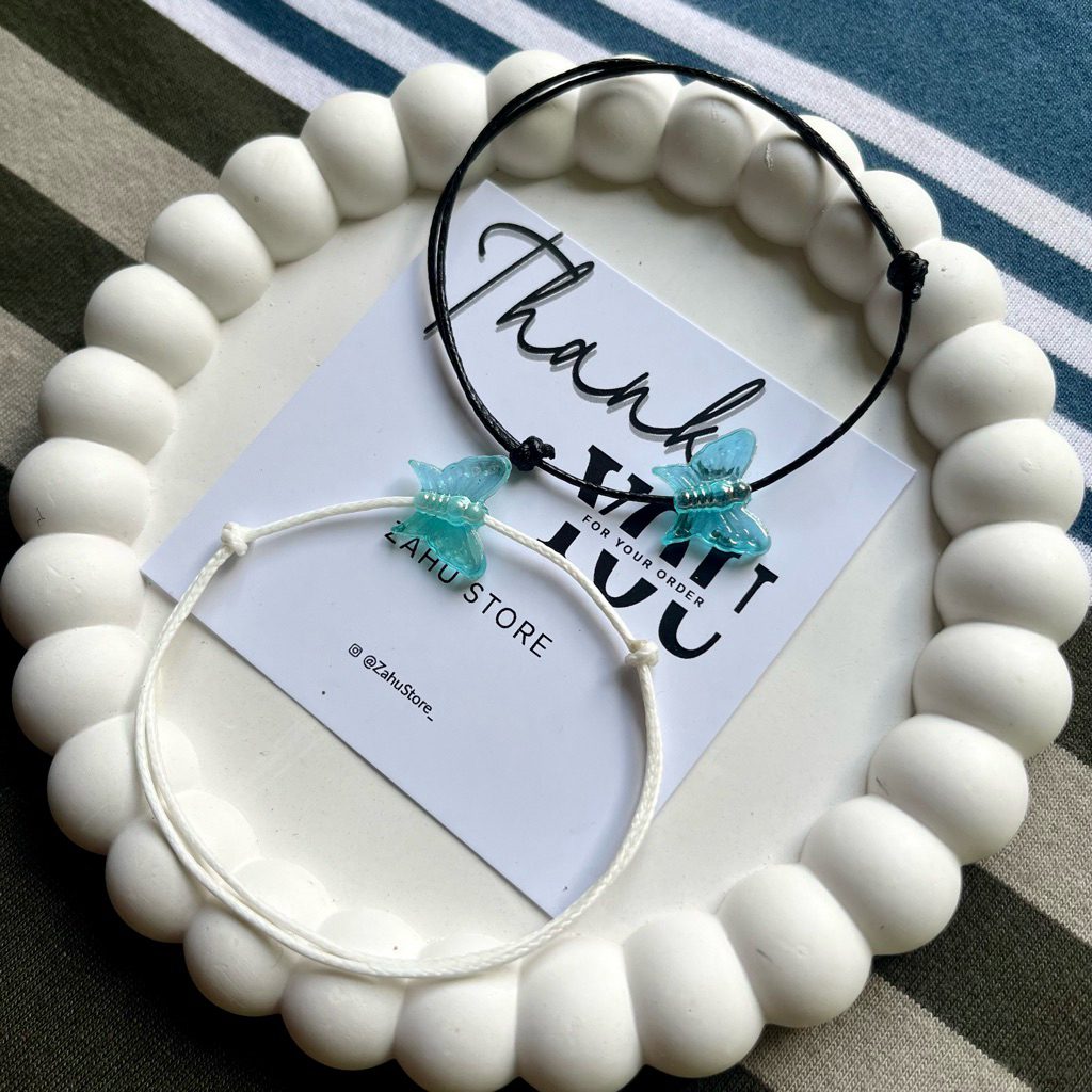 Gelang Tali Coupel Motif Kupu kupu biru Gelang Tali Korea Pria Wanita Keren