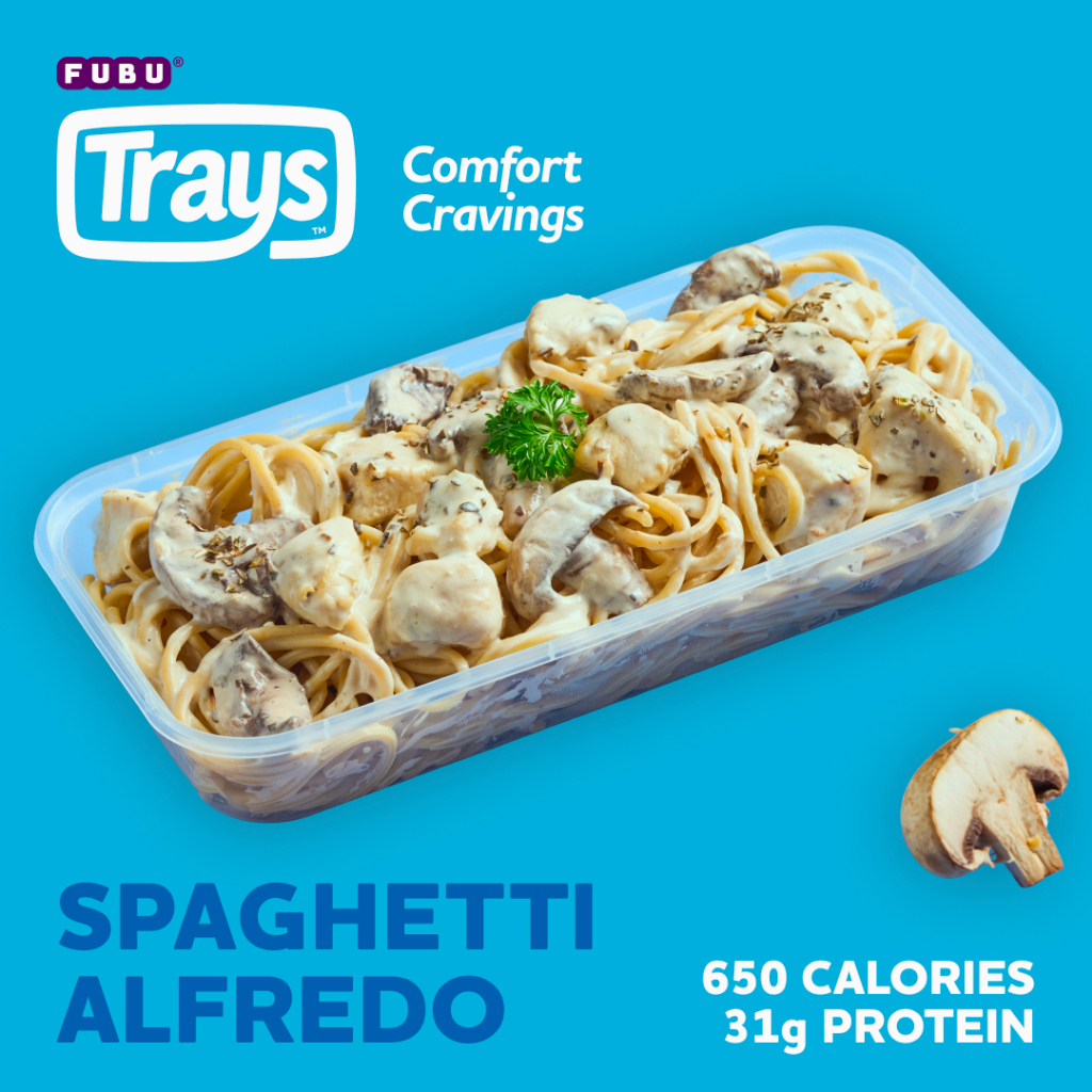 

FUBU Trays - Comfort Cravings - Spaghetti Alfredo with Chicken and Mushroom - Creamy Pasta Wow Spageti Krim Italia - Satu Porsi Lauk Instan Siap Makan Frozen Microwave Ready Meal
