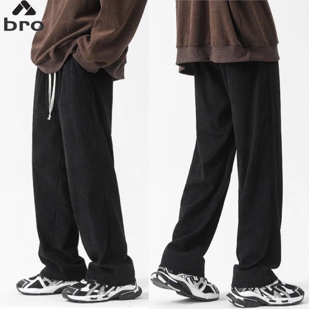 Celana corduroy pria tebal celana pinggang karet pria korduroy celana panjang pria kaki lebar  cordu