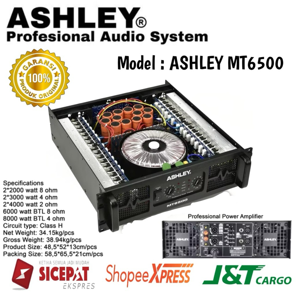 Power Amplifier Ashley Mt6500 Original Power Amplifier Ashley 2 Channel Class H