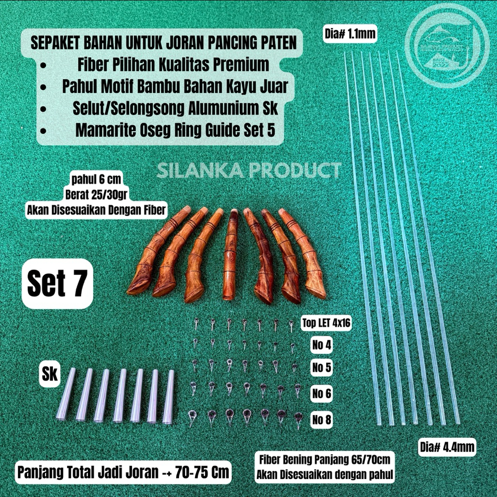 Sepaket Bahan Untuk Joran Pancing Siap Lilit Benang/ Bahan U/Joran Paten P.70-75cm Fiber Bening
