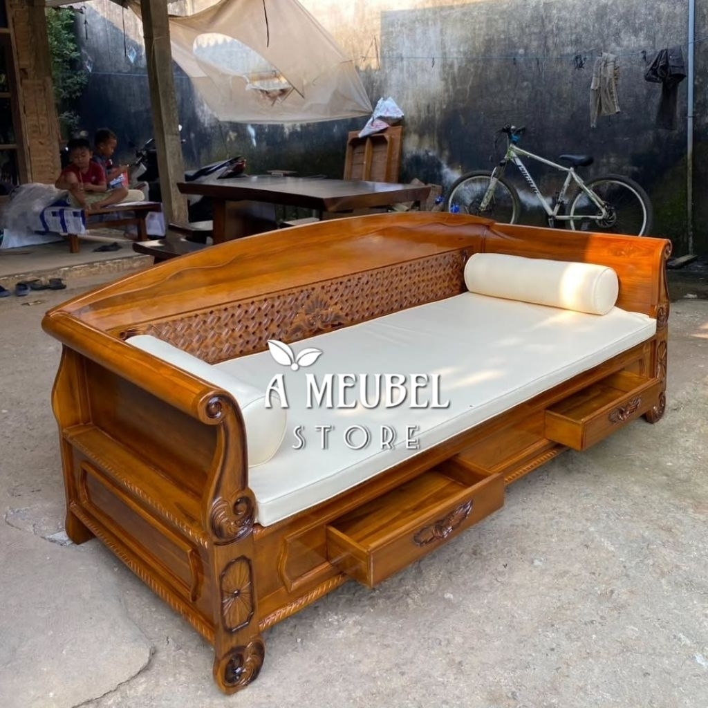 KURSI BANGKU SOFA RUANG TAMU BALE-BALE MODEL BAGONG JUMBO (UK. 200x80) KOMBINASI MATRAS BUSA FOAM, B