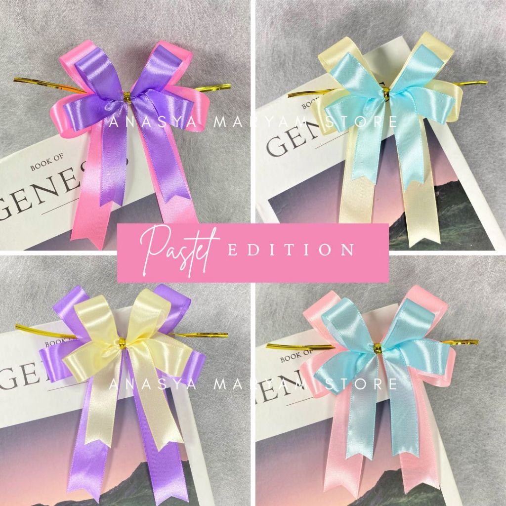 

Pita Souvenir Siap Pakai Edisi Pastel Double/ Pita Hampers Lebaran Nikahan Syukuran Serbaguna