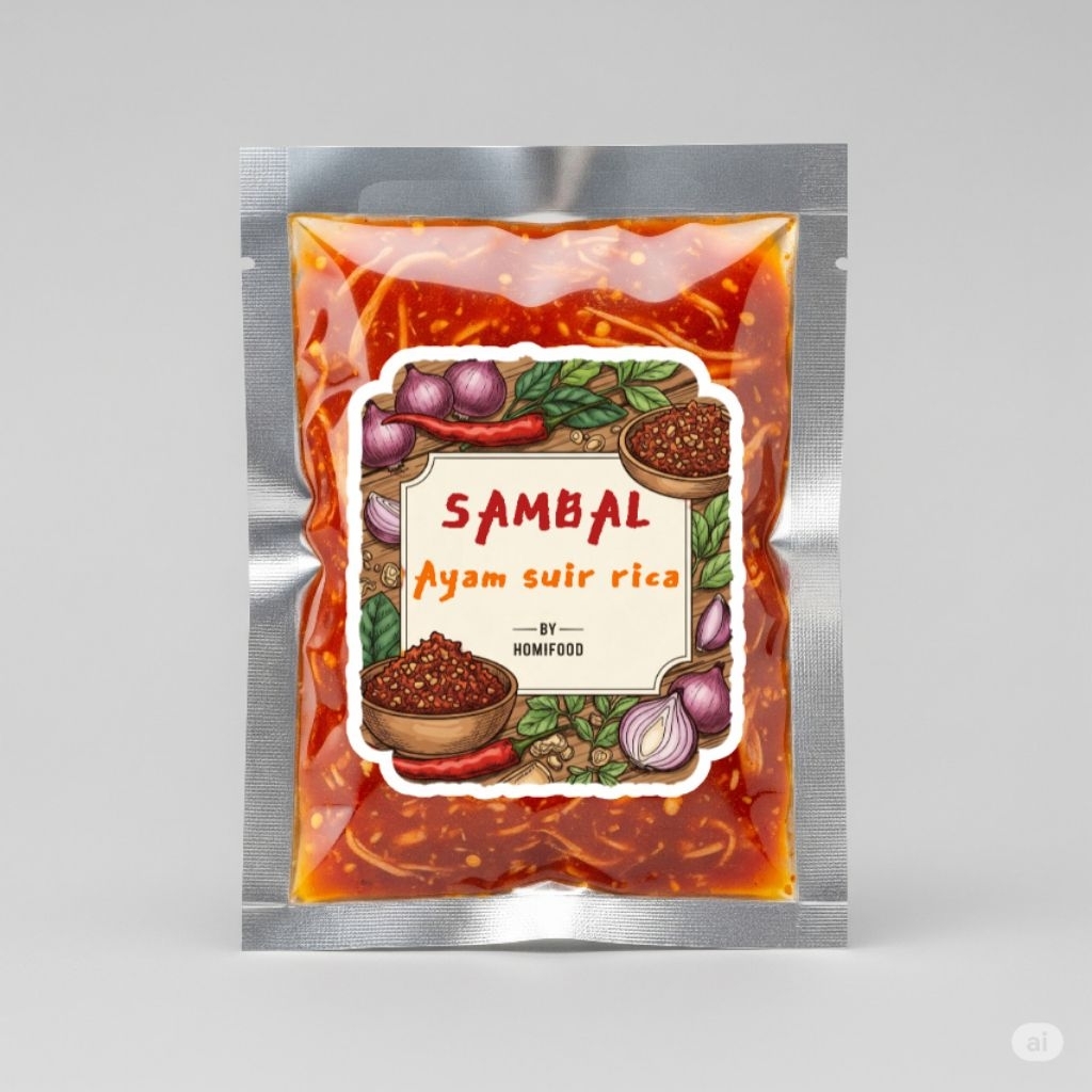 

Sambal Ayam Suir Rica Pedas Gurih Khas Manado by Homifood menyajikan semua masakan rumahan dengan segala kehangatan keluarga dalam kemasan ekonomis sachet 30g
