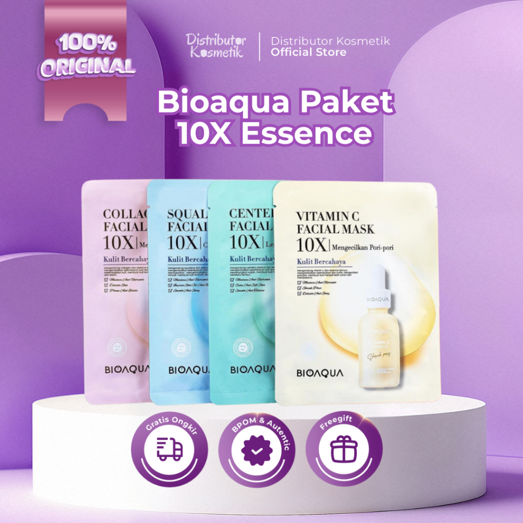 [ AGEN RESMI ] ( 10 PCS ) Paket Usaha BIOAQUA Sheet mask 10X Essence The Effect Masker Wajah Whiteni