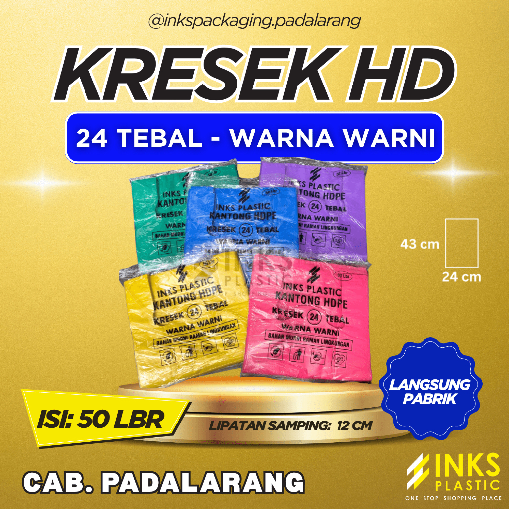 KANTONG KRESEK HD 24 TEBAL WARNA WARNI (BIRU, HIJAU, KUNING, PINK, UNGU)
