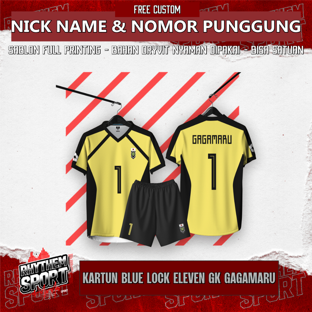 BAJU JERSEY BLUE LOCK GAGAMARU BAJU ANIME BLUELOCK KUNING / bisa custom nama dan tulisan