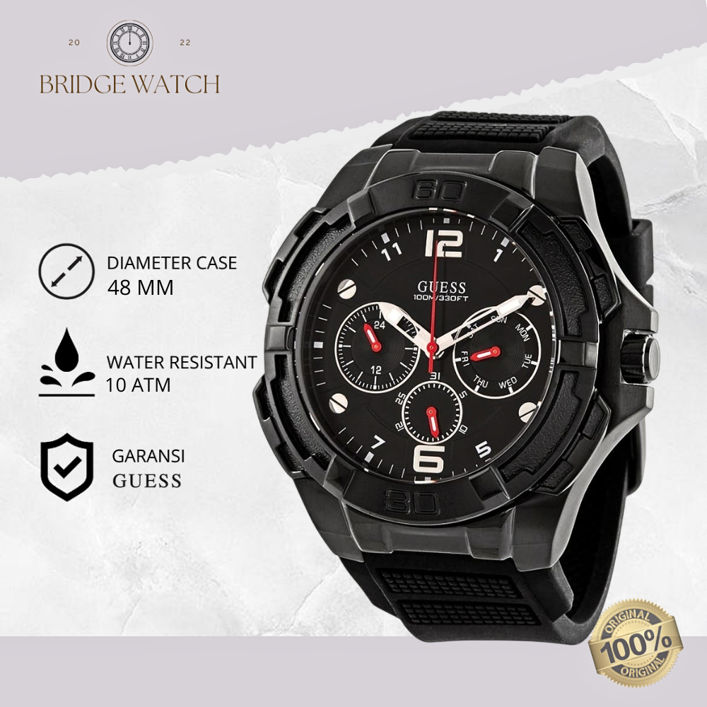 Jam Tangan Pria Guess Genesis W1254G2 Original Chronograph Analog Sporty Day Date Rubber Black Strap