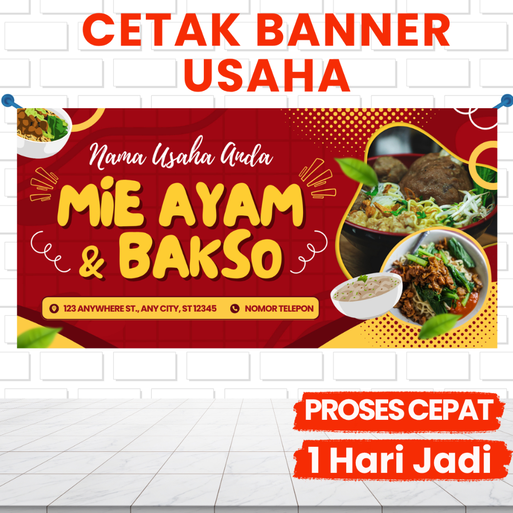 Cetak Spanduk Banner Mie Ayam & Bakso Merah / Banner Spanduk Jualan Mie Ayam