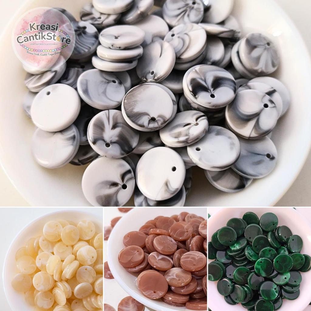 Manik-Manik / Mote Marmer Bulat Pipih / Manik Marmer Kancing Pipih Warna Warni