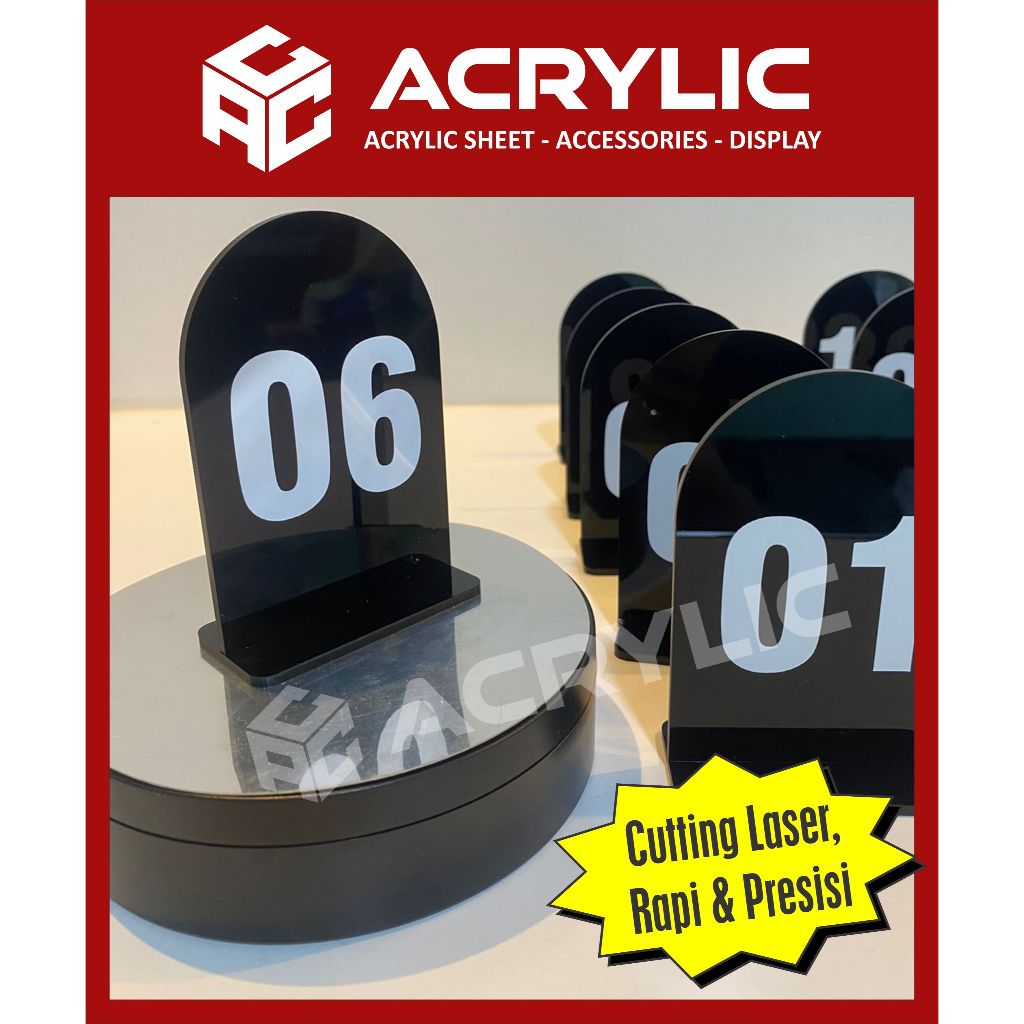 

AKRILIK NOMOR MEJA Tebal 3mm Uk 10cm x 7cm