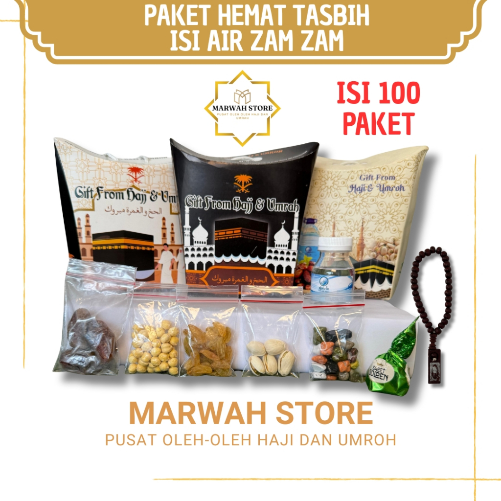 

Paket Oleh-oleh Haji dan Umroh Paket Hemat isi 100 Lengkap Air Zamzam Tasbih
