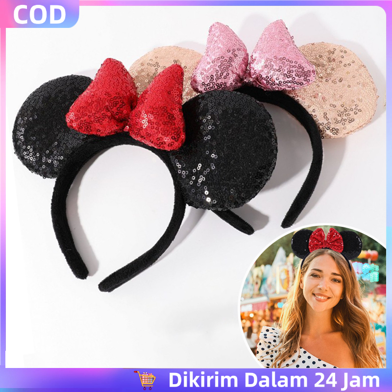 Bando Disney Glitter Mickey Mouse, Bando Miki Jumbo Premium, Headband Tema Disne yland, Cocok untuk 