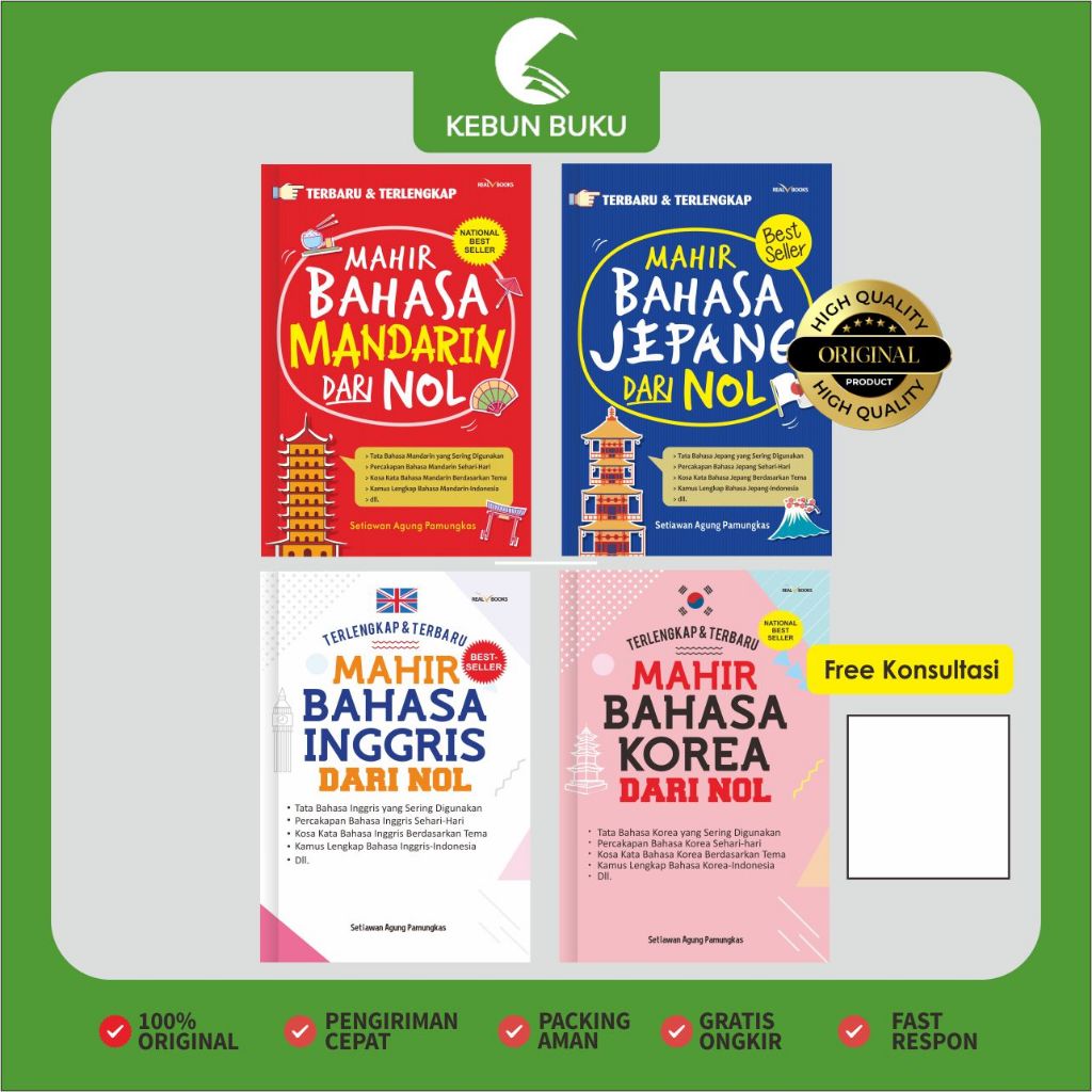 Buku Bahasa - Mahir Bahasa Mandarin, Jepang, Inggris, Korea Dari Nol