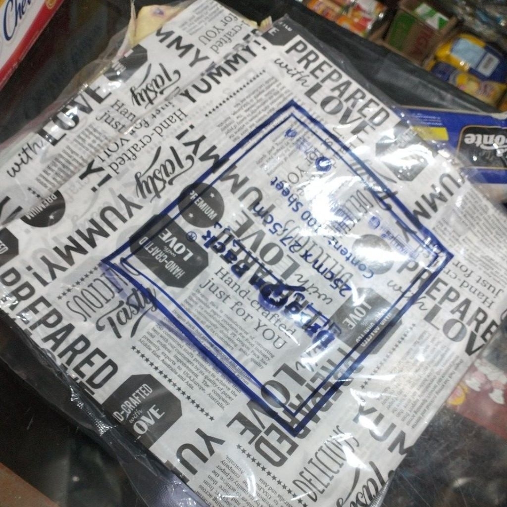 

kertas lembaran laminasi pembungkus nasi/makanan 16x18 isi 100pcs