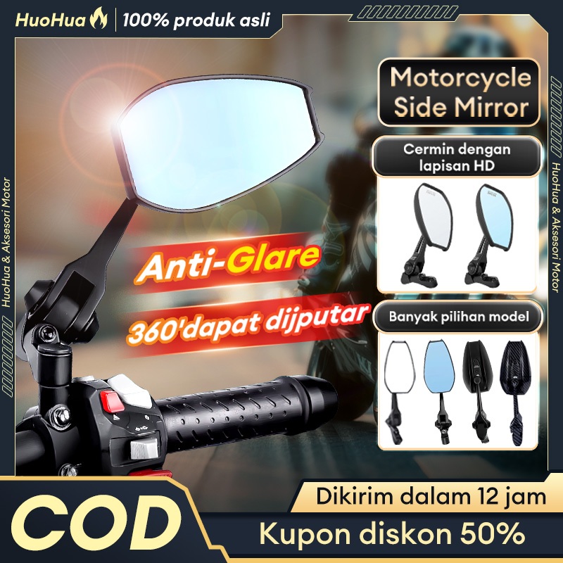 Spion variasi motor biru dan putih anti silau/dapat diputar 360 derajat/Cermin HD vario 125 PCX 160