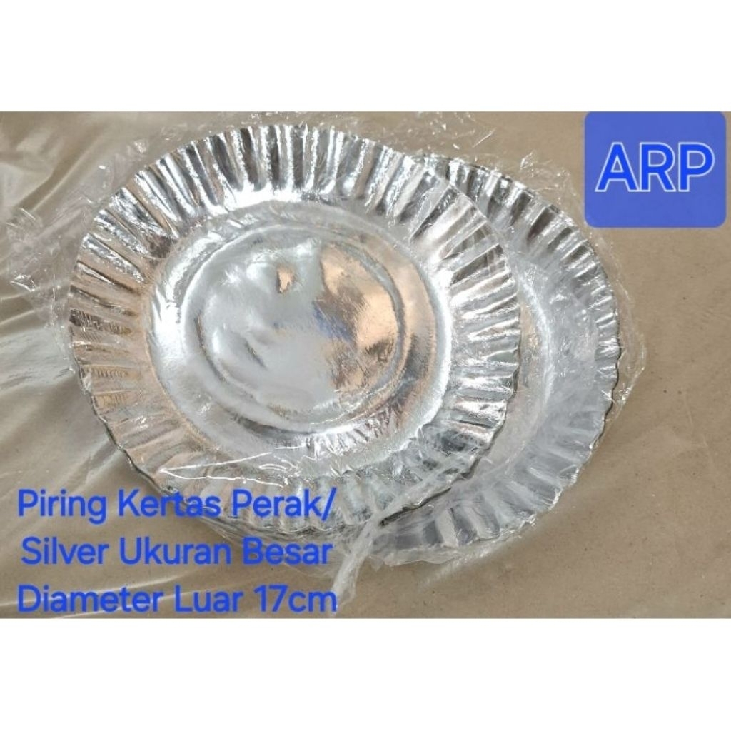 Piring Kertas Perak Bulat Besar Diameter 17cm/Piring Kertas Silver Bulat Besar Diameter 17cm