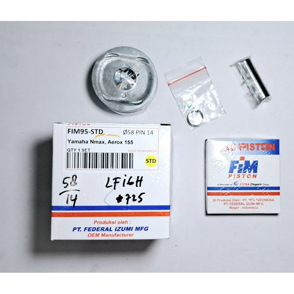 Piston kit /Seher Fim Nmax ,Aerox 155 ukuran 58 pen 14