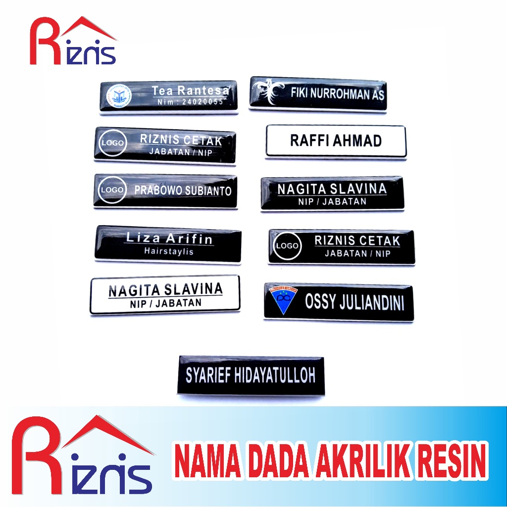 

nama dada akrilik magnet dan peniti dilapisi resin/coating